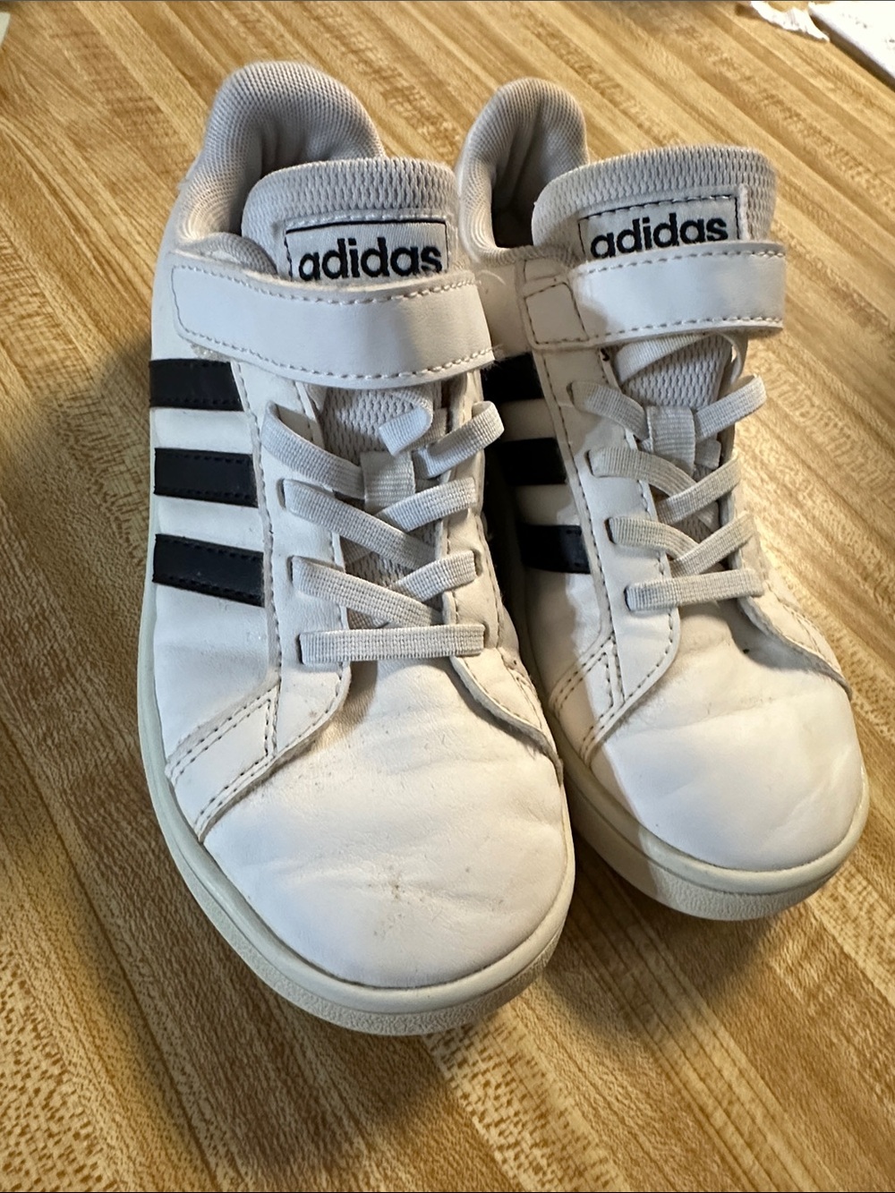 adidas Kids White Sneakers with Black Three Stripes